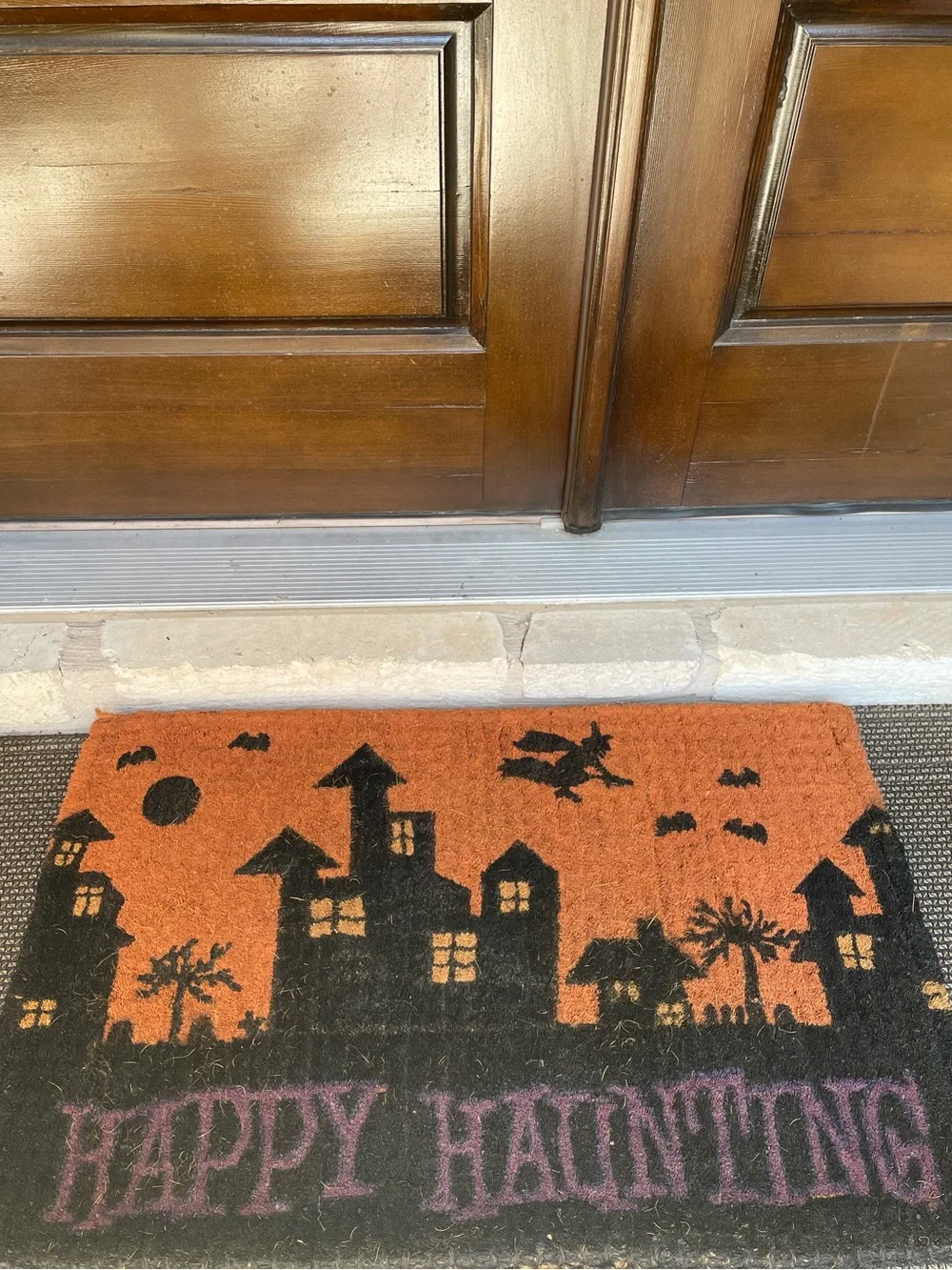 Halloween 'Happy Haunting' Orange & Black Doormat